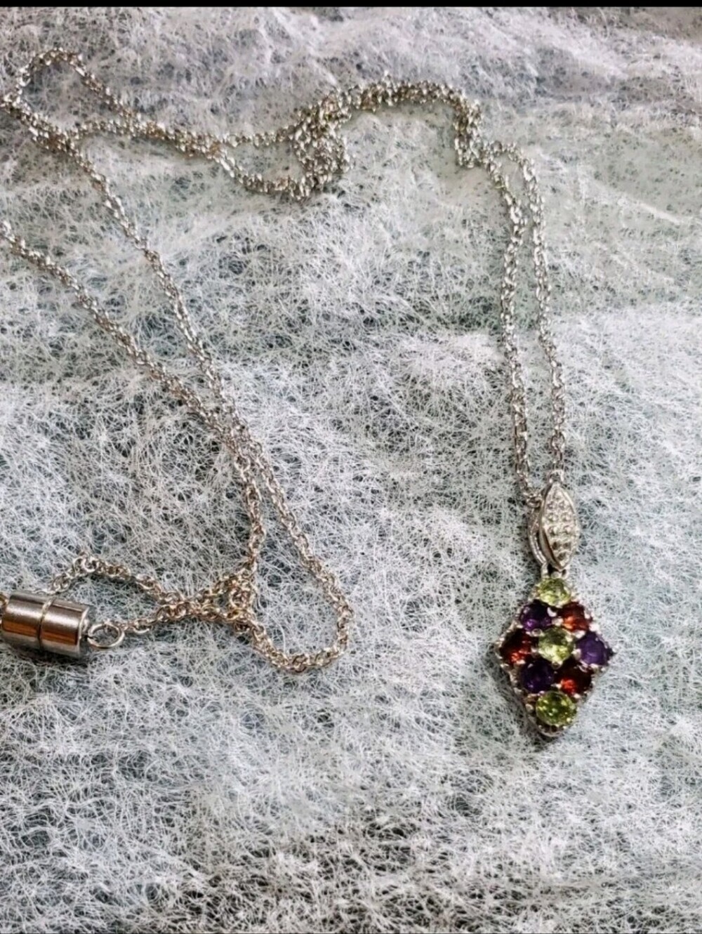 Sterling Silver Diamond Shaped Pendant Necklace Multi Gemstone